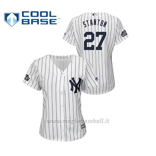 Maglia Baseball Donna New York Yankees 27 Giancarlo Stanton 2019 London Series Cool Base Bianco